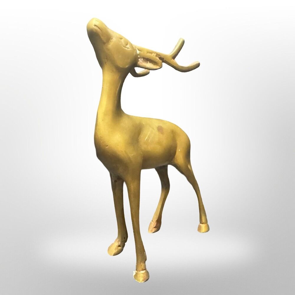 Vintage Brass Deer Figurine Buck 6.5 Inches Unbranded Heavy Rudolf Winter Decor - Picture 5 of 11